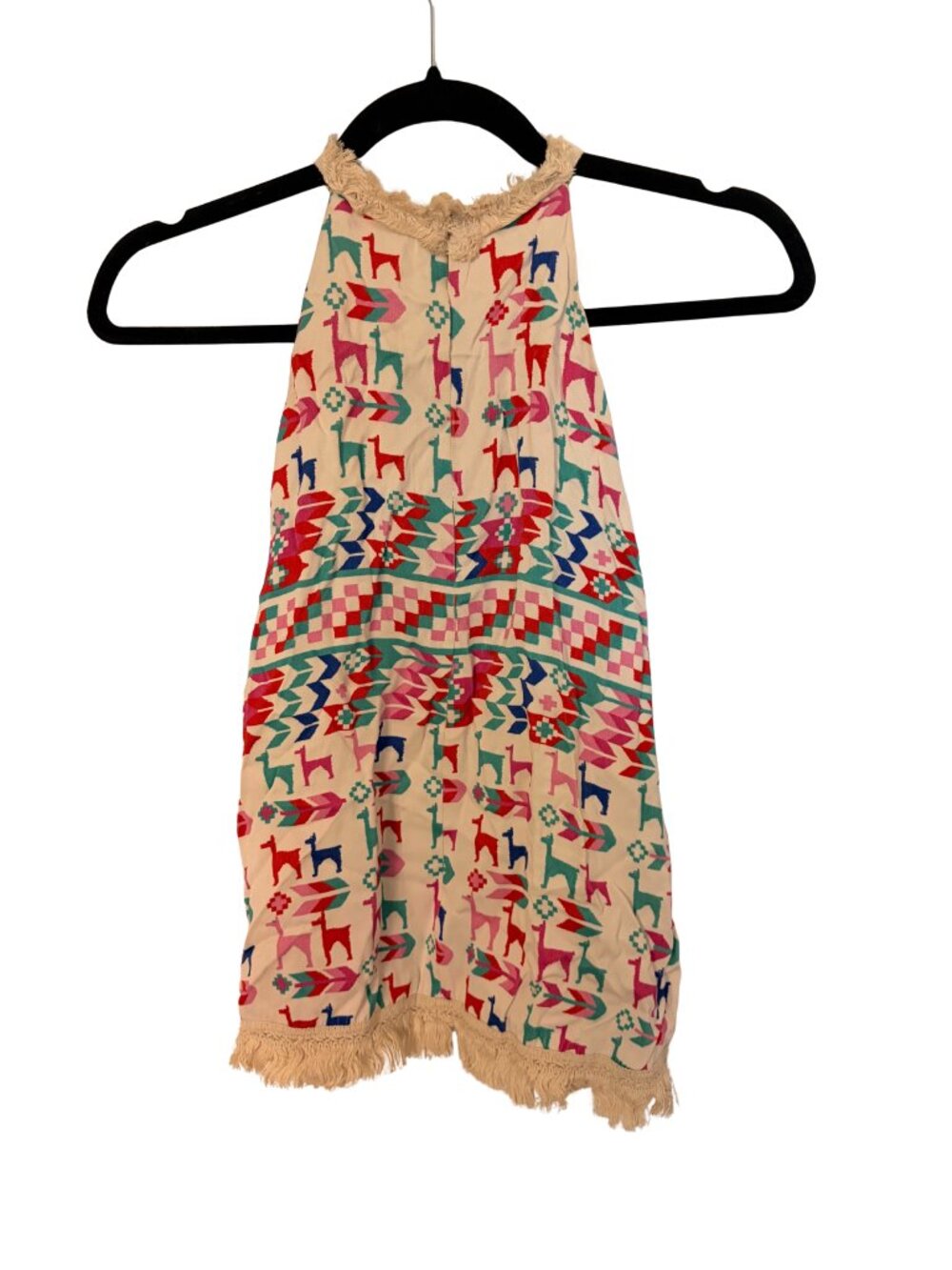 Galvan London Llama Print Lima Halter Top in Cream / Multi (Sz US 6)